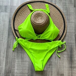 Neon green halter bikini